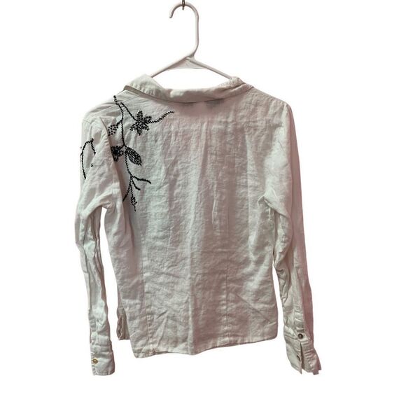 Richard Malcolm Ladies White Embroidered Irish Linen Button-up Blouse Size PM - Picture 3 of 8